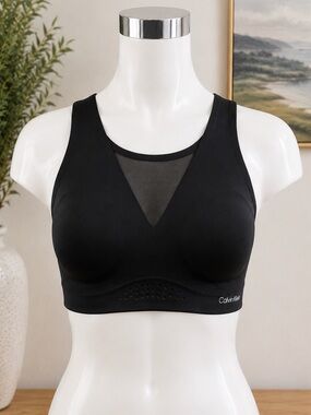 Calvin Klein High Impact Sports Bra M Black Mesh Wireless Padded Yoga Running